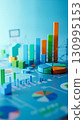 Data Visualization: Vibrant, colorful charts and graphs illustrate financial trends, economic data, and performance analytics in a dynamic display of information. 130995153