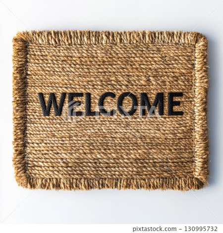 Welcome mat made from coir fibers on white background 130995732