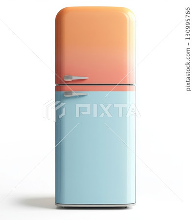 Retro-style fridge in gradient pastel colors on white background 130995766