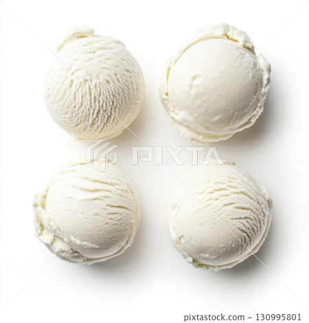 Four scoops of vanilla ice cream on white background 130995801