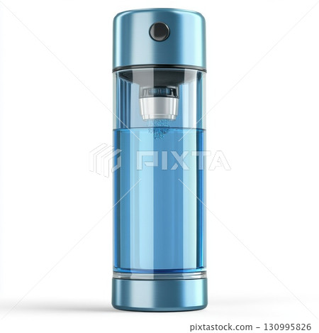 Sleek blue water bottle with integrated filter system 130995826