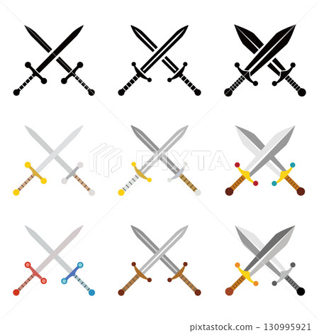 Crossed swords icon set 130995921