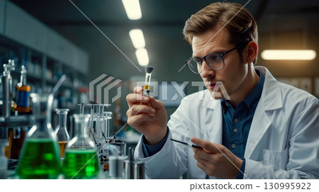 Scientist Conducts Experiment with Chemical Substances 130995922