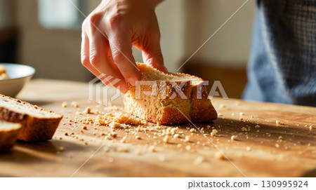 Fresh Homemade Bread on Wooden Cutting Board 130995924