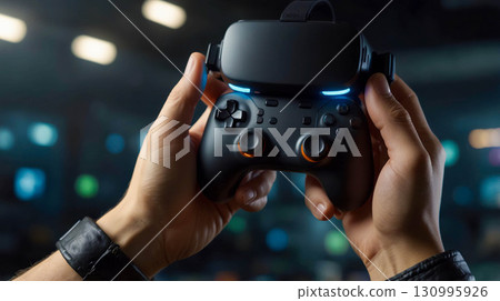Gamer with Gamepad and VR Headset 130995926