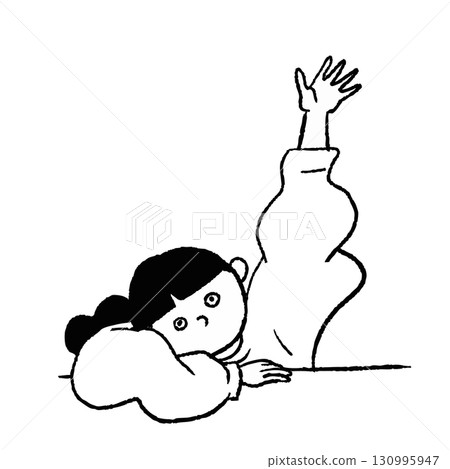Woman waving, giving up, line drawing, vector 130995947