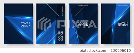 Dark blue modern posters abstract background vector set with geometric dynamic glowing diagonal lines. Dark blue modern posters abstract background vector set with geometric dynamic glowing diagonal lines. 130996010