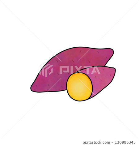 Watercolor style hand-drawn roasted sweet potato illustration 130996343