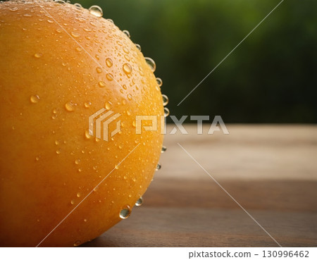 Melon, fruit, macro, portrait. Fresh melon with water drops. 130996462