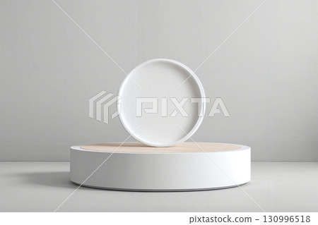 Minimal White Podium Display with Soft Natural Light 130996518