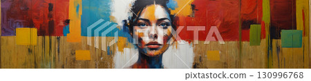 Portrait of a woman. Piece of contemporary art on canvas, styled to embody the essence of modern aesthetics. 130996768