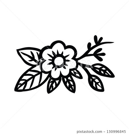 Flower with Foliage Icon Hand Drawn Black and White Thick Lines Flower with Foliage Icon Hand Drawn Black and White Thick Lines 130996845