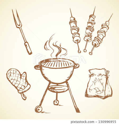 Rack for a barbecue. Vector drawing 130996955