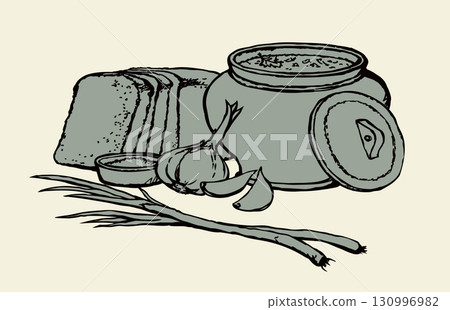 Vector sketch of Ukrainian lunch. 130996982