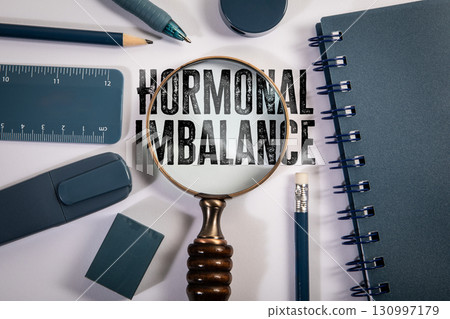 Hormonal imbalance awareness concept with magnifying glass 130997179