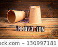 Creative concept of innovation with paper cup communication 130997181