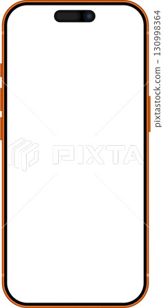 iPhone 17 pro max template mockup isolated transparent orange color with cellular icon, wifi icon, battery icon, shutter button and flashlight button on screen display front view, Vector illustration  130998364