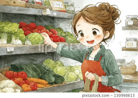 美優系列：減少食物浪費 美優在超市挑選非標準蔬菜時露出笑容 130998613