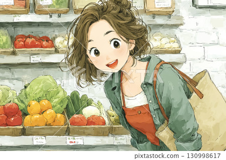 美優系列：減少食物浪費 美優在超市挑選非標準蔬菜時露出笑容 130998617