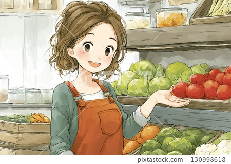 美優系列：減少食物浪費 美優在超市挑選非標準蔬菜時露出笑容 130998618