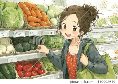 美優系列：減少食物浪費 美優在超市挑選非標準蔬菜時露出笑容 130998619