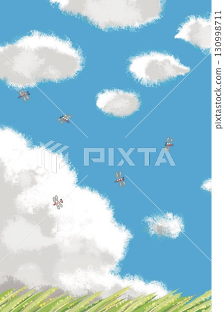 稻穗、紅蜻蜓和秋天的天空 稻穗、紅蜻蜓和秋天的天空 130998711