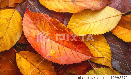 AI Image: Autumn background image of piles of fallen leaves 130998771