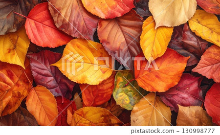 AI Image: Autumn background image of piles of fallen leaves 130998777