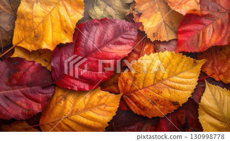 AI Image: Autumn background image of piles of fallen leaves 130998778
