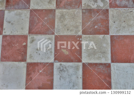 Sept 13 2025 Vintage Red and White Checkerboard Floor Tile Pattern for Background 130999132