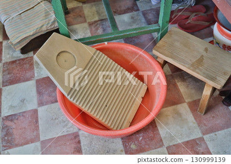 Sept 13 2025 Vintage Laundry Washboard and Basin in Rustic Home Setting Sept 13 2025 Vintage Laundry Washboard and Basin in Rustic Home Setting 130999139
