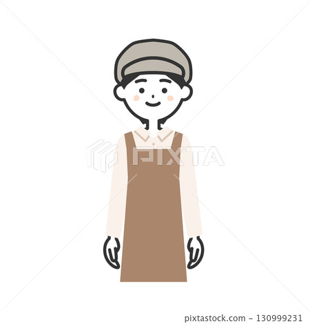 Illustration of a woman wearing a hat and an apron 130999231