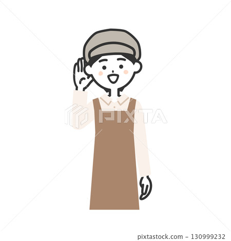 一位戴著帽子和圍裙、雙手摀住耳朵的女士的插圖 130999232