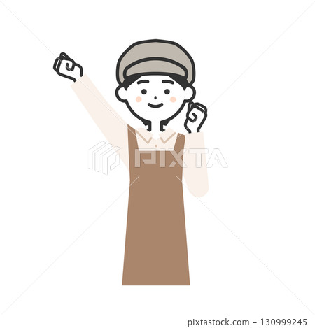 一位戴著帽子和圍裙的女人舉起拳頭的插圖 130999245
