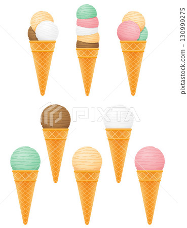 ice cream balls in waffle cone cartoon stock vector illustration 130999275