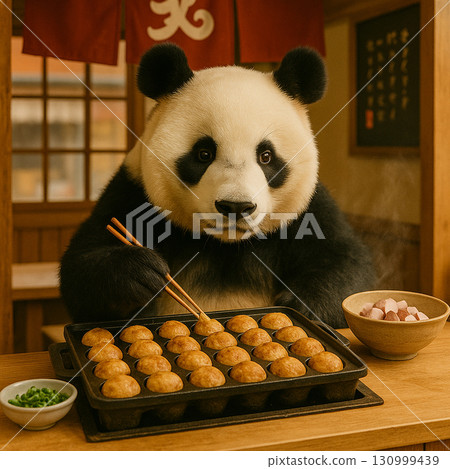 熊貓正在製作章魚燒 130999439