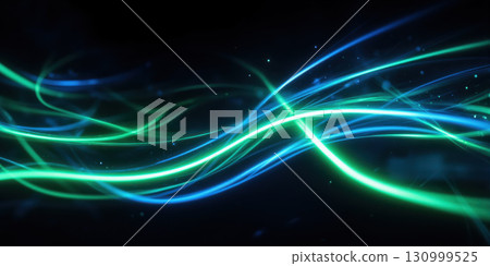 Glowing Green and Blue LED-Like Lines Curving and Flowing on a Dark Background A futuristic design showcasing curved neon-like lines Glowing Green and Blue LED-Like Lines Curving and Flowing on a Dark Background A futuristic design showcasing curved neon-like lines 130999525