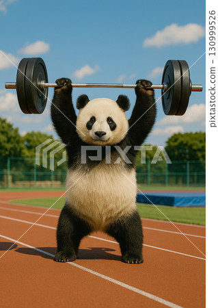 Panda is weightlifting 130999526