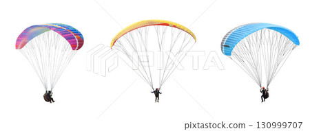 collection Bright colorful parachute on white background, isolated. collection Bright colorful parachute on white background, isolated. 130999707
