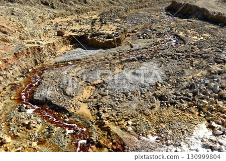 Acid mine water drainage flow, toxic mine waters polluting the environment 130999804