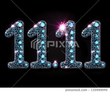 1111 letters on black background. Cristal Illustration for Shopping Day. 3d Design for online sales 130999949