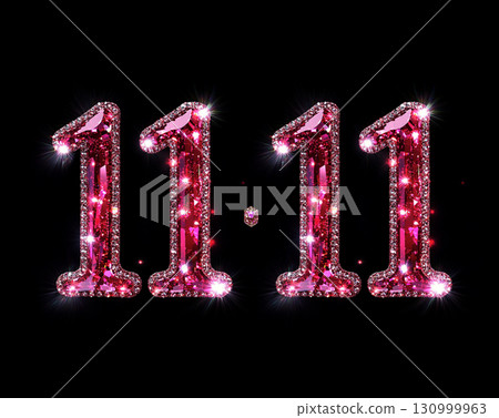 1111 letters on black background. Cristal Illustration for Shopping Day. 3d Design for online sales 130999963