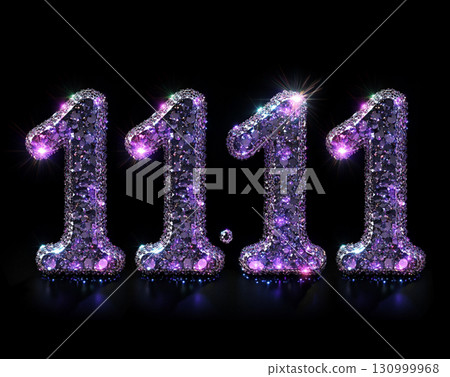 1111 letters on black background. Cristal Illustration for Shopping Day. 3d Design for online sales 130999968