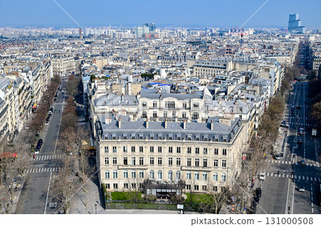 A beautiful view of the cityscape from the top of the Arc de Triomphe in Paris 131000508