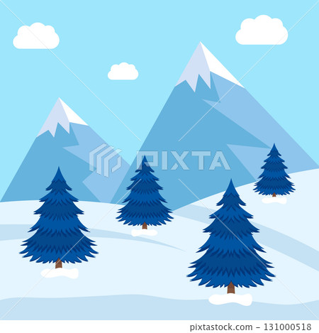 Winter Mountain Landscape with Snowy Trees Vector Illustration. Perfect for holiday designs, winter backgrounds, nature themed projects or seasonal decorations. Winter Mountain Landscape with Snowy Trees Vector Illustration. Perfect for holiday designs, winter backgrounds, nature themed projects or seasonal decorations. 131000518
