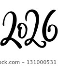 Vector 2026 year black handwriting font. White background. Isolated typography text for design 131000531