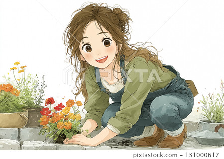 Miyu系列：Miyu在當地花壇種植色彩繽紛的花朵 131000617