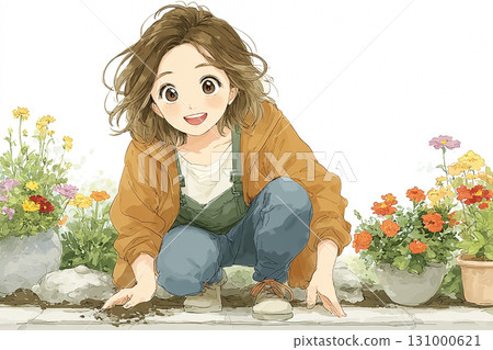 Miyu系列：Miyu在當地花壇種植色彩繽紛的花朵 131000621