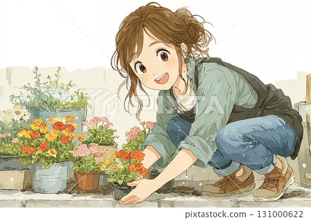 Miyu系列：Miyu在當地花壇種植色彩繽紛的花朵 131000622