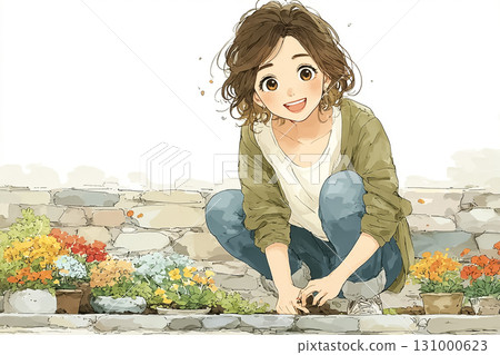 Miyu Series: Miyu plants colorful flowers in local flower beds 131000623